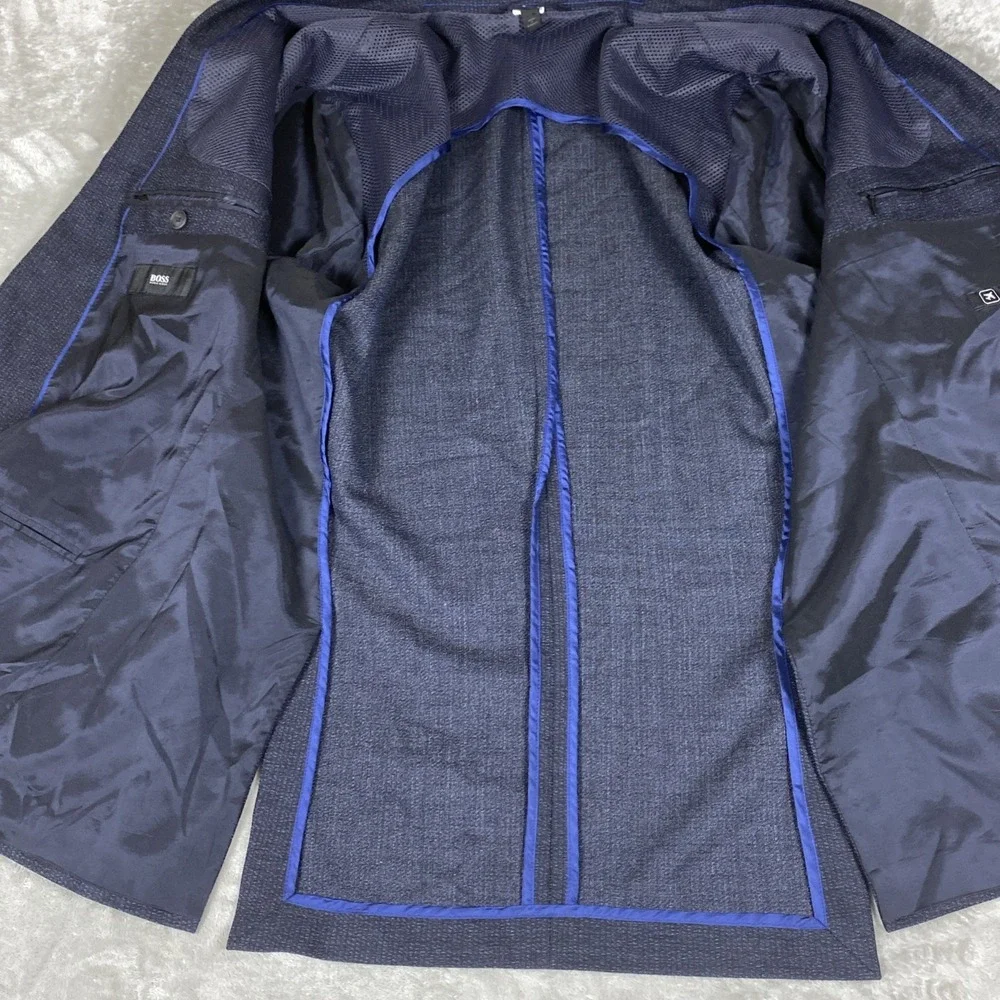 Boss Hugo Boss Travel Blazer Men's 44R Blue Slim Unstructured Wool Silk Stretch